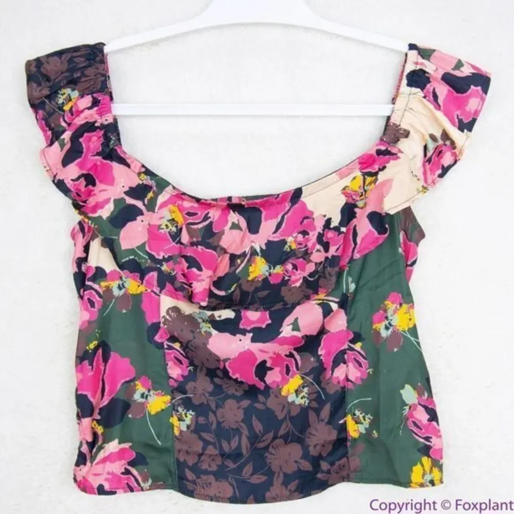 NEW Free‎ People off the shoulder mini top  Floral print crop top, L,